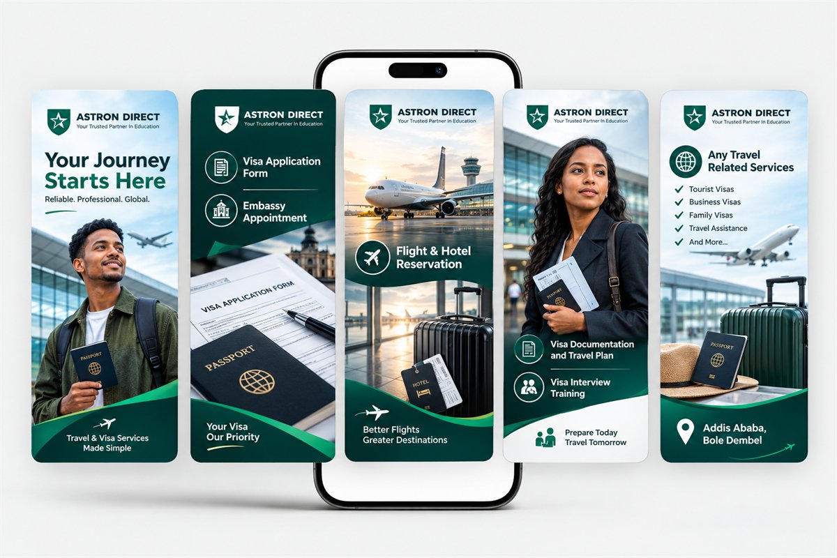 Sample vertical social media story designs for Astron Direct